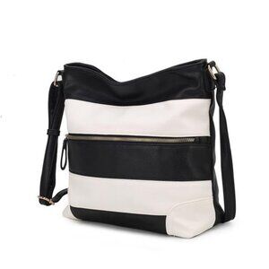 Black & White Strip PVC Leather Shoulder/Crossbody Bag EUC